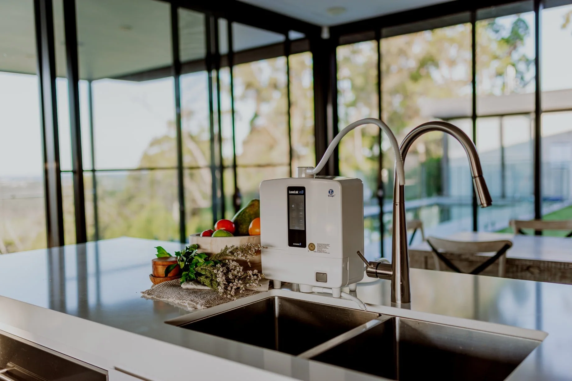 Kangen water machine installed in a modern home kitchen